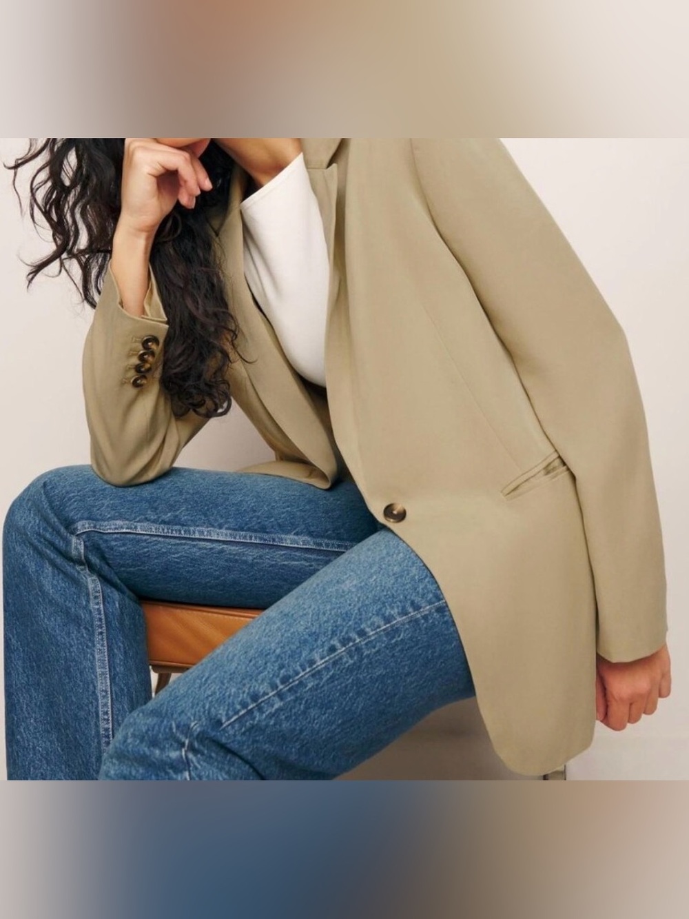 REFORMATION the classic relaxed single button blazer in olive tencel size small